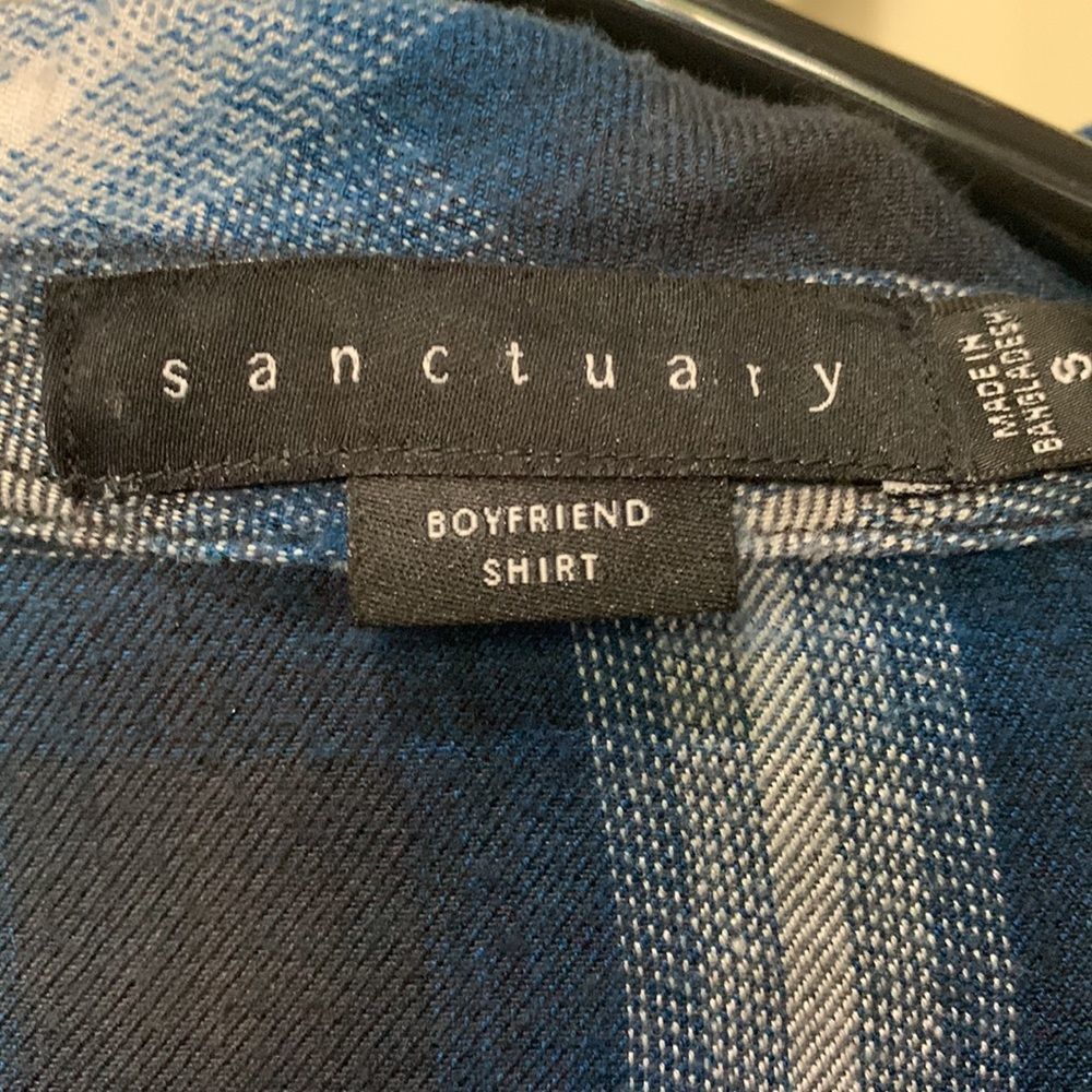 Sanctuary Teal and white Plaid Small Long sleeve blouse with tabs on shoulder - Picture 4 of 9